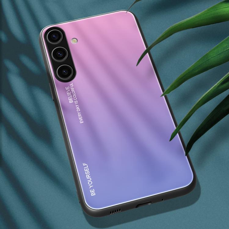 For Samsung Galaxy S25 5G Gradient Color Glass Phone Case(Pink Purple)