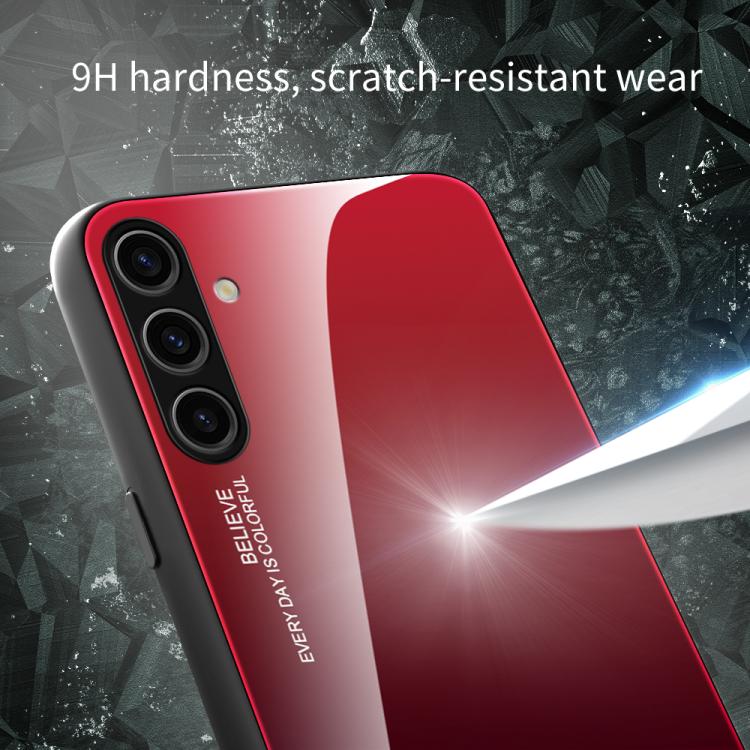 For Samsung Galaxy S25 5G Gradient Color Glass Phone Case(Red Black)