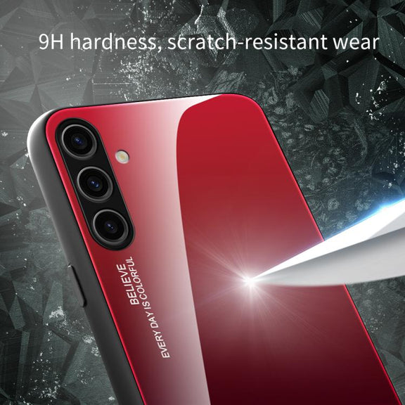 For Samsung Galaxy S25 5G Gradient Color Glass Phone Case(Red Black)
