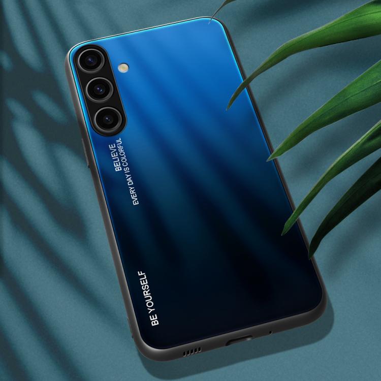 For Samsung Galaxy S25 5G Gradient Color Glass Phone Case(Blue Black)