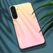 For Samsung Galaxy S25+ 5G Gradient Color Glass Phone Case(Yellow Pink)