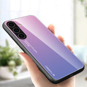 For Samsung Galaxy S25+ 5G Gradient Color Glass Phone Case(Pink Purple)
