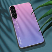 For Samsung Galaxy S25+ 5G Gradient Color Glass Phone Case(Pink Purple)