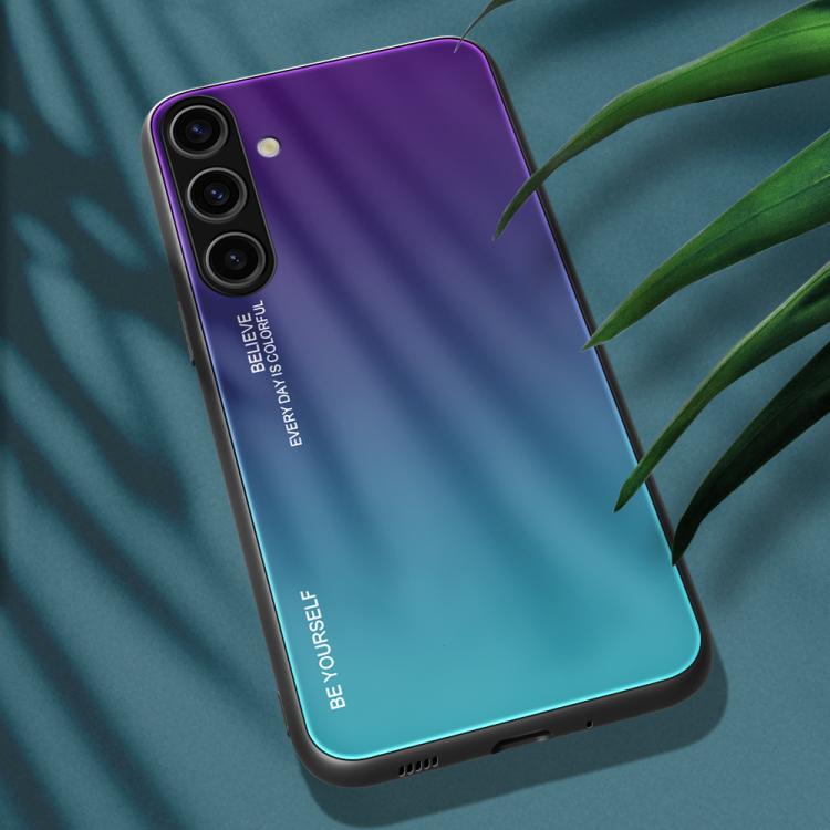For Samsung Galaxy S25+ 5G Gradient Color Glass Phone Case(Aurora Blue)