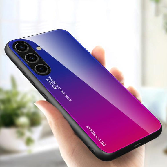 For Samsung Galaxy S25+ 5G Gradient Color Glass Phone Case(Purple Red)