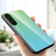 For Samsung Galaxy S25+ 5G Gradient Color Glass Phone Case(Green Cyan)