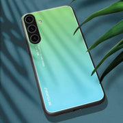 For Samsung Galaxy S25+ 5G Gradient Color Glass Phone Case(Green Cyan)