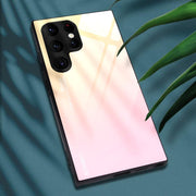 For Samsung Galaxy S25 Ultra 5G Gradient Color Glass Phone Case(Yellow Pink)