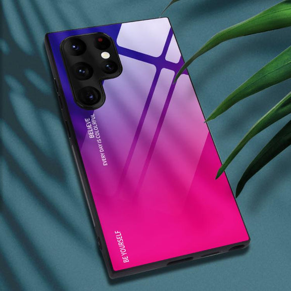 For Samsung Galaxy S25 Ultra 5G Gradient Color Glass Phone Case(Purple Red)
