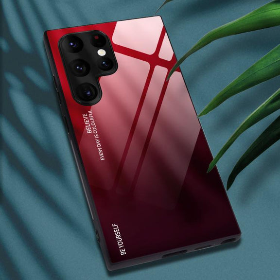 For Samsung Galaxy S25 Ultra 5G Gradient Color Glass Phone Case(Red Black)