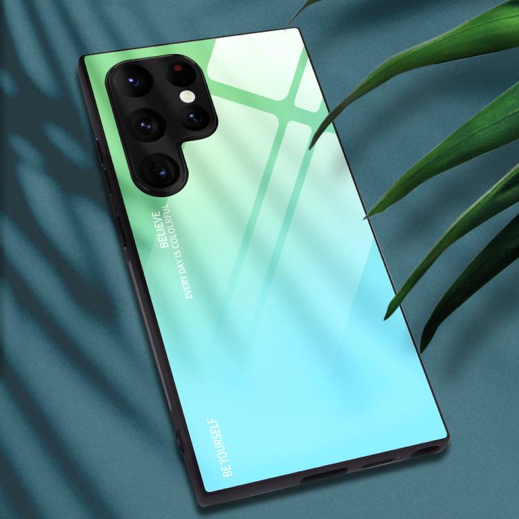 For Samsung Galaxy S25 Ultra 5G Gradient Color Glass Phone Case(Green Cyan)