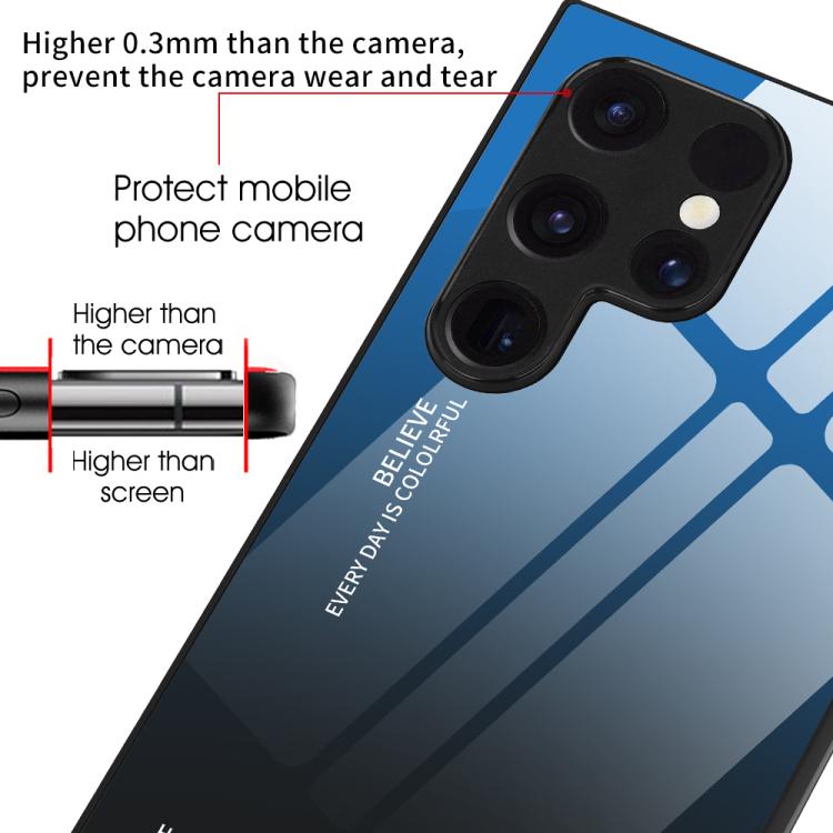 For Samsung Galaxy S25 Ultra 5G Gradient Color Glass Phone Case(Blue Black)