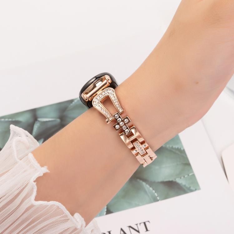 For Xiaomi Smart Band 9 / 8 U-shaped Diamond Bracelet Metal Watch Band(Rose Gold)