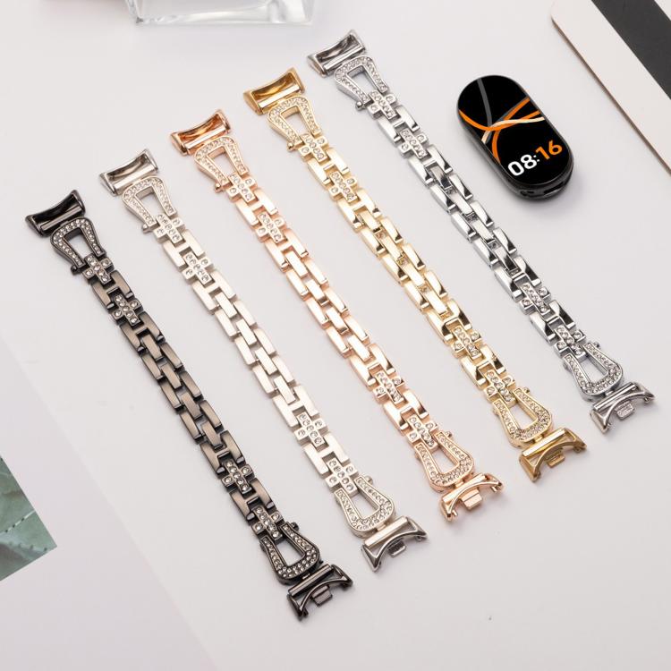 For Xiaomi Smart Band 9 / 8 U-shaped Diamond Bracelet Metal Watch Band(Gold)