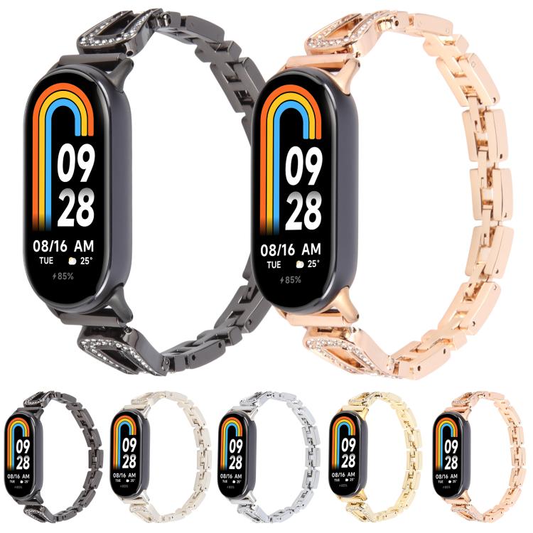 For Xiaomi Smart Band 9 / 8 U-shaped Diamond Bracelet Metal Watch Band(Gold)