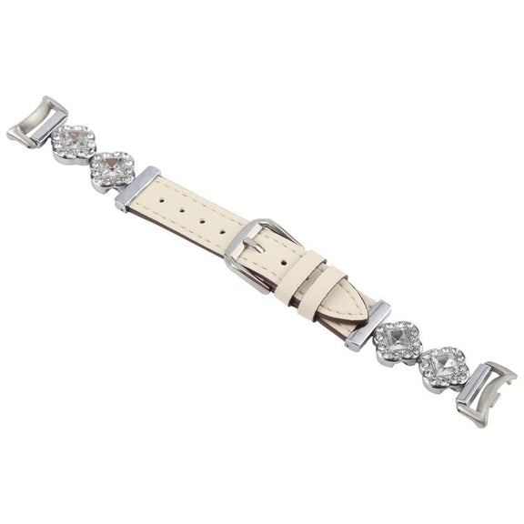 For Xiaomi Smart Band 9 / 8 Metal Diamond Leather Bracelet Watch Band(Silver Creamy White)