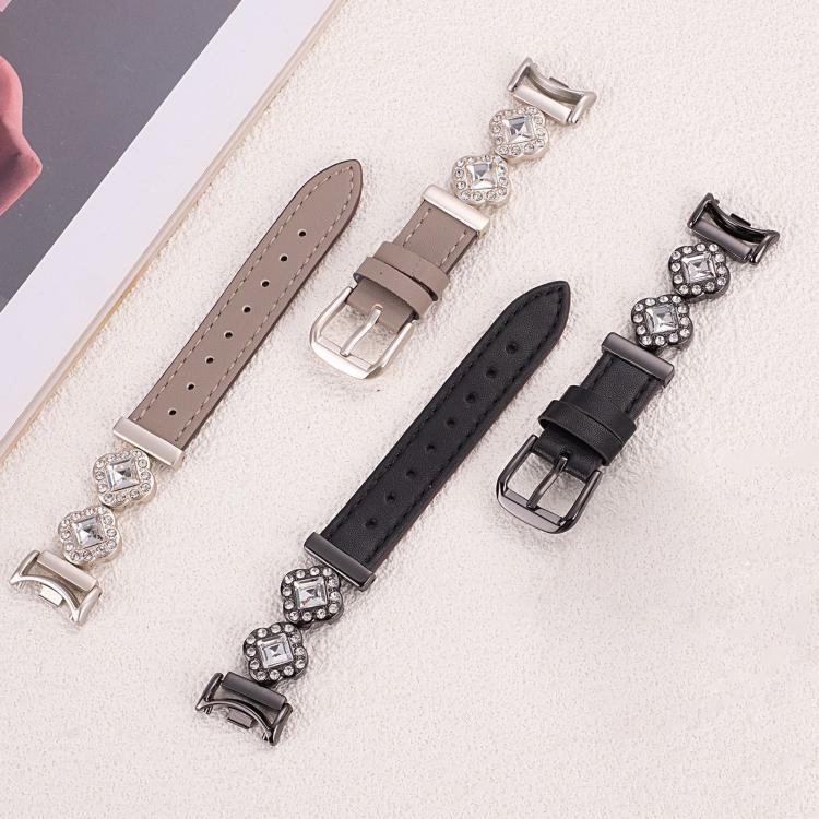 For Xiaomi Smart Band 9 / 8 Metal Diamond Leather Bracelet Watch Band(Starlight Grey)