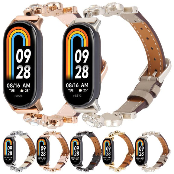 For Xiaomi Smart Band 9 / 8 Metal Diamond Leather Bracelet Watch Band(Black)