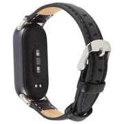 For Xiaomi Smart Band 9 / 8 Silver Metal Connector Genuine Leather Watch Band(Bamboo Joint Black)