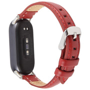 For Xiaomi Smart Band 9 / 8 Silver Metal Connector Genuine Leather Watch Band(Red)