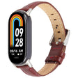 For Xiaomi Smart Band 9 / 8 Silver Metal Connector Genuine Leather Watch Band(Wine Red) - Watch Bands by PMc TechLife | Online Shopping South Africa | PMc TechLife | Buy Now Pay Later Mobicred
