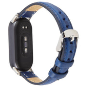 For Xiaomi Smart Band 9 / 8 Silver Metal Connector Genuine Leather Watch Band(Blue)