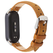 For Xiaomi Smart Band 9 / 8 Silver Metal Connector Genuine Leather Watch Band(Brown)