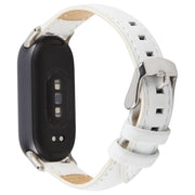 For Xiaomi Smart Band 9 / 8 Silver Metal Connector Genuine Leather Watch Band(White)