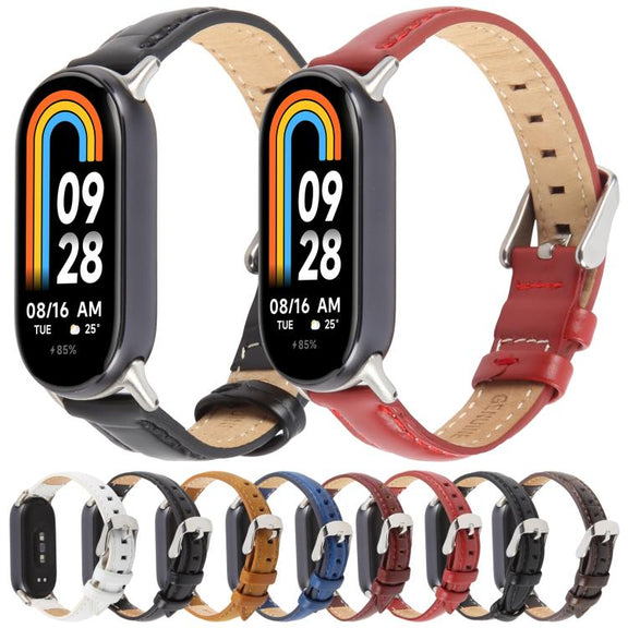 For Xiaomi Smart Band 9 / 8 Silver Metal Connector Genuine Leather Watch Band(Red)
