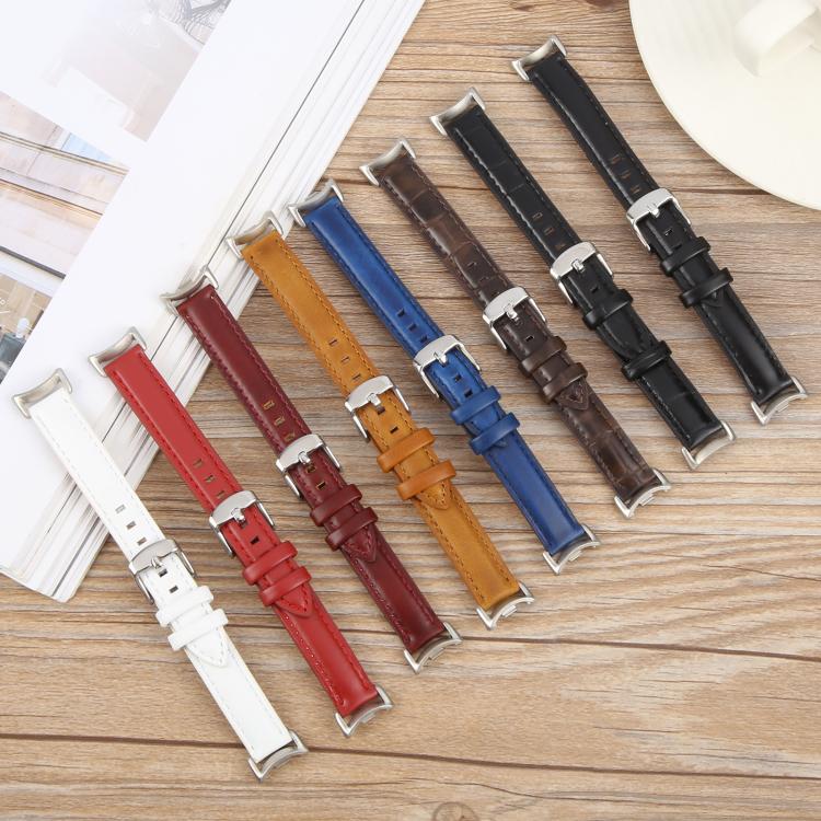 For Xiaomi Smart Band 9 / 8 Silver Metal Connector Genuine Leather Watch Band(Red)