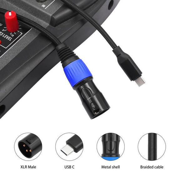 TY015 Type-C Male to XLR Male Stereo Output Audio Cable, Length:2m(Black Blue)
