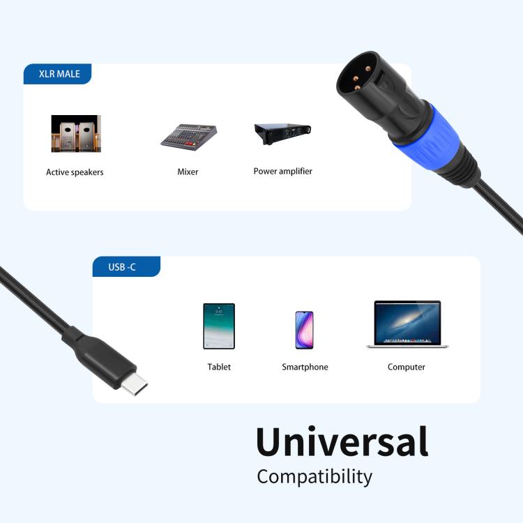 TY015 Type-C Male to XLR Male Stereo Output Audio Cable, Length:2m(Black Blue)