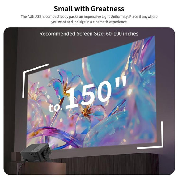 AUN A32 1280x720P 200ANSI D3100 CPU WIFI Display Smart Projector, UK Plug(Black)