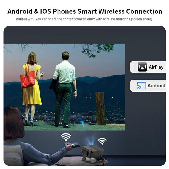 AUN A32 1280x720P 200ANSI D3100 CPU WIFI Display Smart Projector, UK Plug(Black)