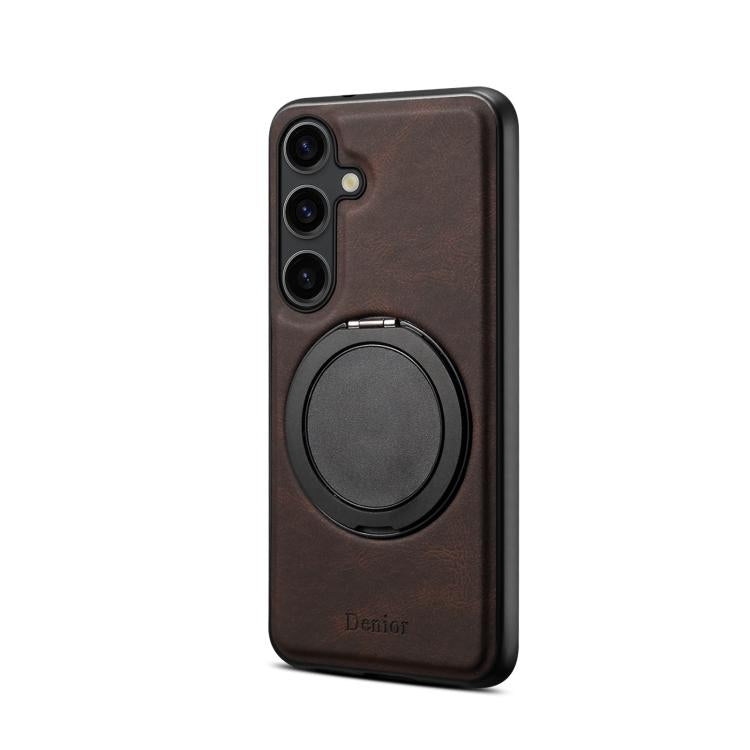 For Samsung Galaxy S25 5G Denior A14 Skin Feel Rotating Holder MagSafe Phone Case(Brown)