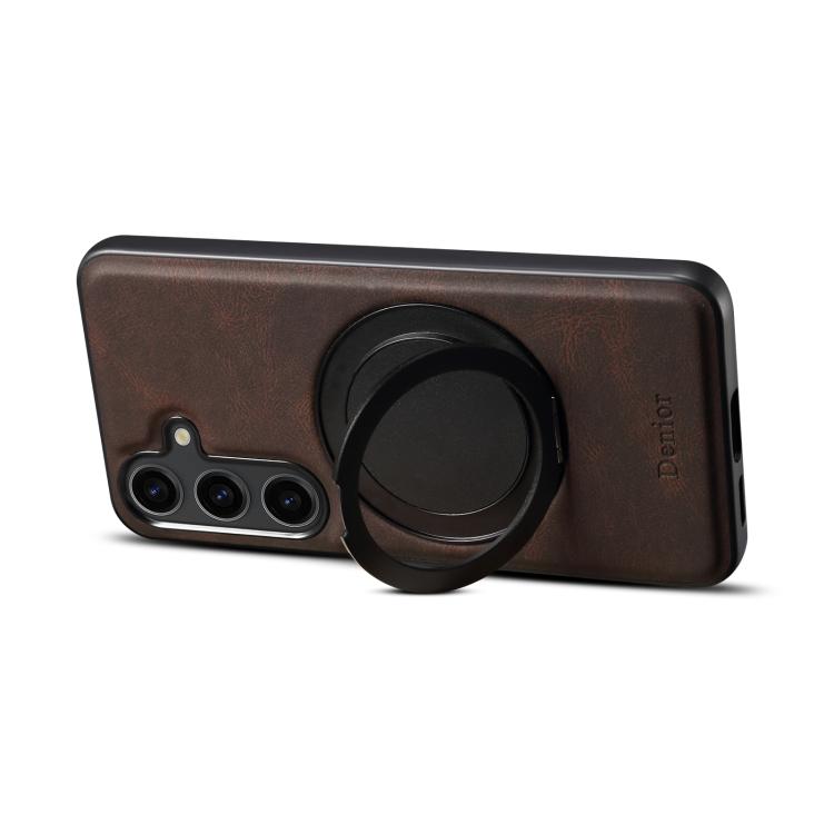 For Samsung Galaxy S25 5G Denior A14 Skin Feel Rotating Holder MagSafe Phone Case(Brown)