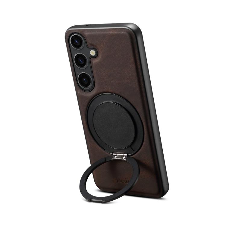 For Samsung Galaxy S25 5G Denior A14 Skin Feel Rotating Holder MagSafe Phone Case(Brown)