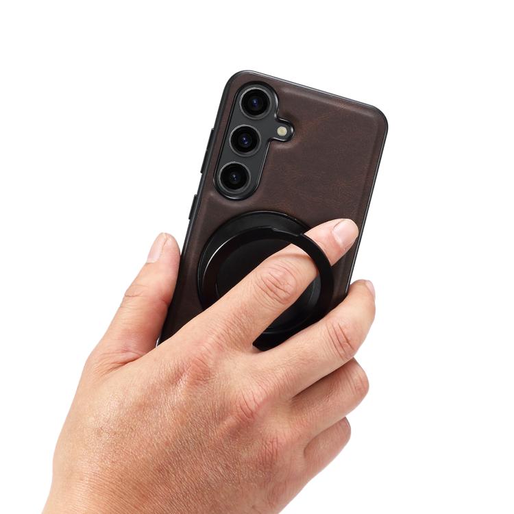 For Samsung Galaxy S25 5G Denior A14 Skin Feel Rotating Holder MagSafe Phone Case(Brown)