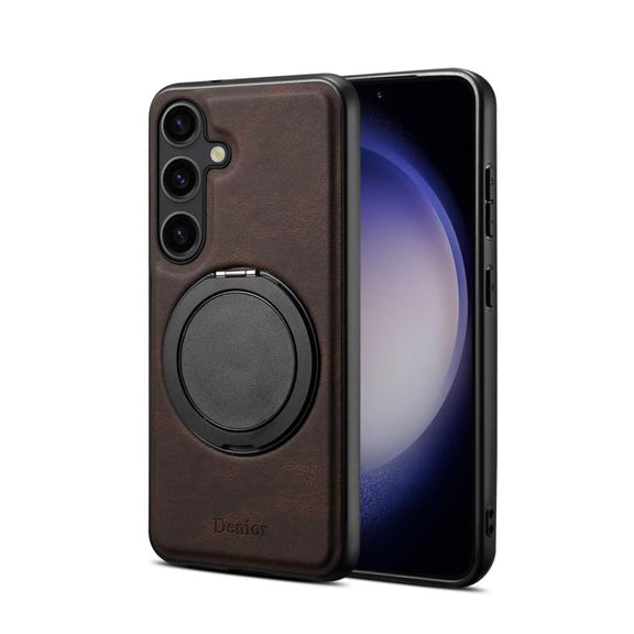 For Samsung Galaxy S25+ 5G Denior A14 Skin Feel Rotating Holder MagSafe Phone Case(Brown)