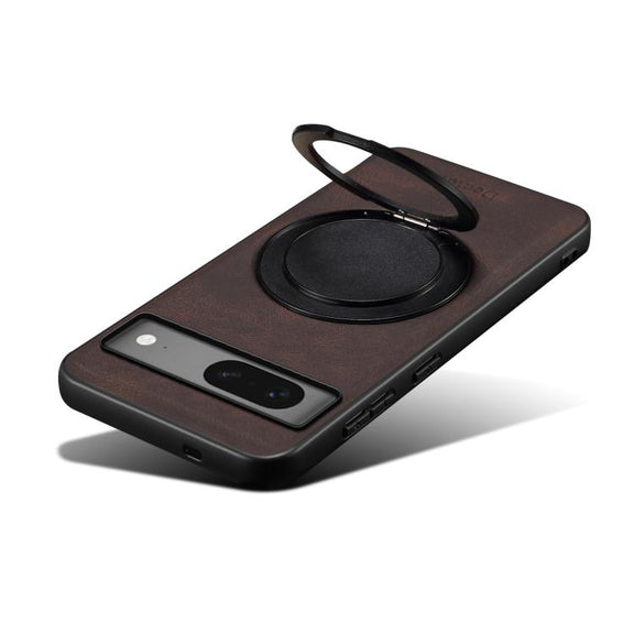 For Google Pixel 7 Denior A14 Skin Feel Rotating Holder MagSafe Phone Case(Brown)