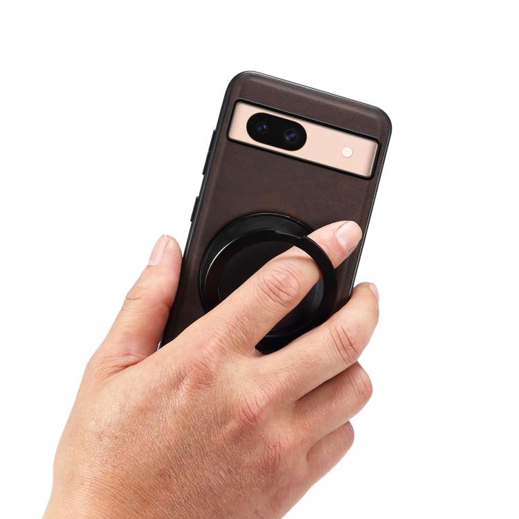 For Google Pixel 8a Denior A14 Skin Feel Rotating Holder MagSafe Phone Case(Brown)