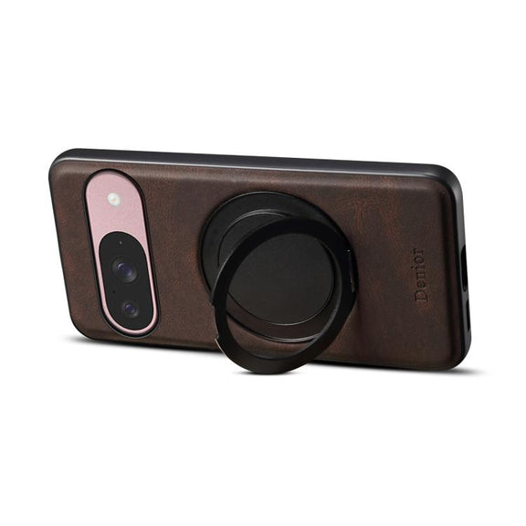 For Google Pixel 9 Denior A14 Skin Feel Rotating Holder MagSafe Phone Case(Brown)