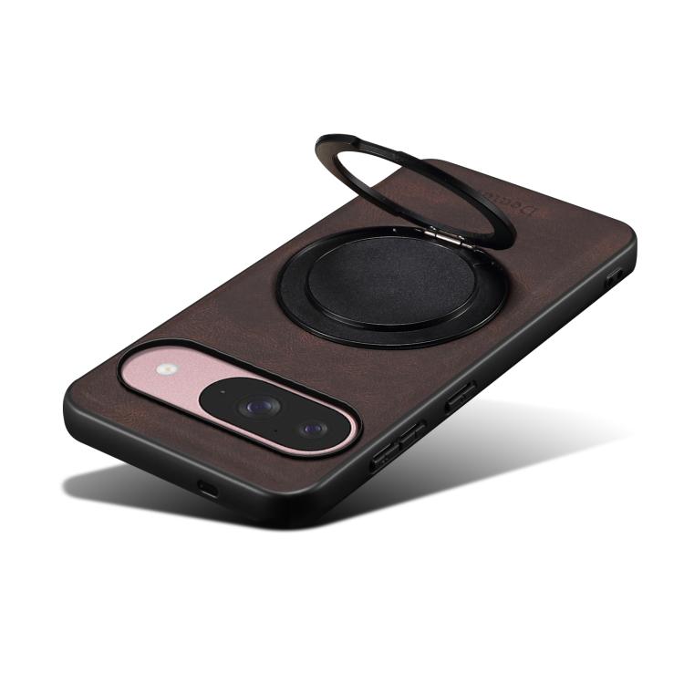 For Google Pixel 9 Denior A14 Skin Feel Rotating Holder MagSafe Phone Case(Brown)