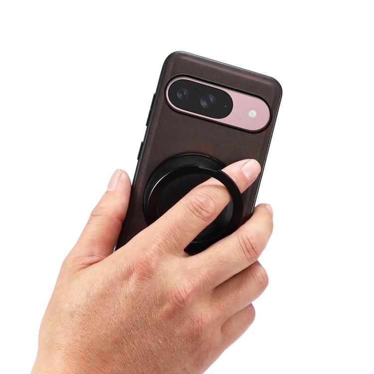 For Google Pixel 9 Denior A14 Skin Feel Rotating Holder MagSafe Phone Case(Brown)