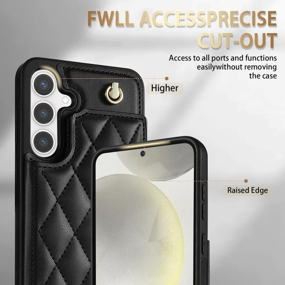 For Samsung Galaxy S25+ 5G Rhombic Dual Buckle Card Slots Phone Case with Lanyard(Black)