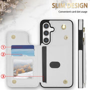 For Samsung Galaxy S25 5G Rhombic Dual Buckle Card Slots Phone Case with Lanyard(White)