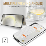 For Samsung Galaxy S25 5G Rhombic Dual Buckle Card Slots Phone Case with Lanyard(White)