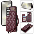 For Samsung Galaxy S25 5G Rhombic Dual Buckle Card Slots Phone Case with Lanyard(Wine Red) - Galaxy S25 5G Cases by PMC Jewellery | Online Shopping South Africa | PMC Jewellery | Buy Now Pay Later Mobicred