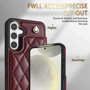 For Samsung Galaxy S25 5G Rhombic Dual Buckle Card Slots Phone Case with Lanyard(Wine Red)