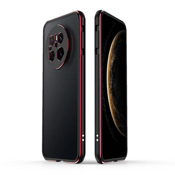 For Huawei Mate 70 Aurora Series Lens Protector + Metal Frame Phone Case(Black Red)